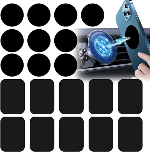 GZYYANG Metallplättchen Selbstklebend 20 Stück Metallplatte für Magnete Metallplatte Selbstklebend 3 M Kleber Metall Platte für Handyhalterung Auto Magnet, Schwarz(Rechteckig und Rund)