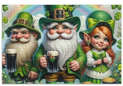St. Patrick's Day Rainbow Green Jigsaw Puzzle Educational and Learning Jigsaw Puzzle Challenge Puzzle for Adult, Finished Size 29.5 x 19.7