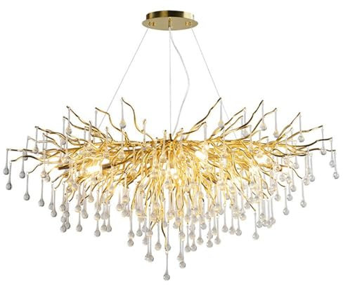 MQDLJSE Lustre rectangulaire en Forme de Branche d'arbre, lustres en Cristal doré Modernes, luminaire Suspendu de Luxe, pour entrée, Salle à Manger, Chambre à Coucher, Salon, diamètre 100