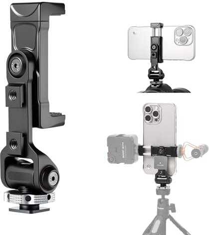 Ruittos Metall Telefon Stativ Halterung Adapter mit Kaltschuh, 360° Schwenkbar 180° Neigung, Telefonhalter Klemme Kompatibel mit iPhone 16, 15 Pro Max Galaxy S24 usw. Frei Einstellgelenke