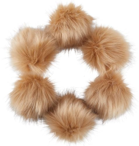 SOFPLATE 6 Stück Beanie Mütze Bommelbälle Kunstfell Pompons Mit Druckknöpfen Metallknopf Abnehmbar Braune Groß Weich Fuchspelz Imitat Flauschiger Ball Für Schuhe Schals Taschen Handschuhe Strickanhäng