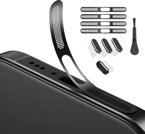 USB C Dust Plug, Phone Speaker Mesh and USB C Plug Cover, Phone Accessories for iPhone 16/16 Plus/16 Pro/iPhone 15/15 Pro, Phone Speaker Dust Cover with Cleaning Brush & Clean Alcohol Pack(Black)