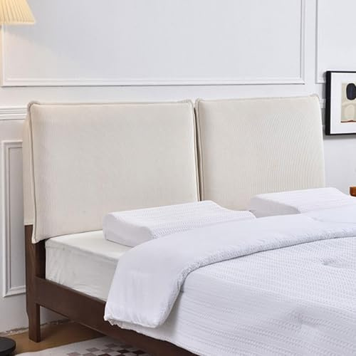 Kopfteilkissen/Husse Cord-Rückenlehnenstütze Lesekissen, King-Queen-Bett, Doppel-Wandpaneele gepolsterte Kopfteilabdeckung, wandmontiertes Kopfteil Rückenpolster(With headboard - 90x60x10cm,Beige)