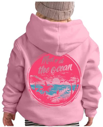 Generisch Pink Palm Puff Hoodie Oversize Sweatshirt - Hoodie Teenager Girls Back Print Pullover with Hood Long Sleeve Hoodie Y2K Hoodie Streetwear for Girls Hoodies Pink College Jacket, Pink 10, 6-7