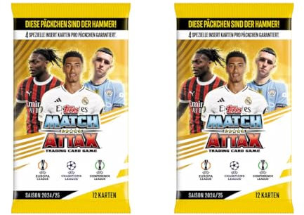 Topps Match Attax Champions League TC 2024/2025 – 2 Booster (je 12 Karten) – Sammelkarten für Fans & Sammler + Heartforcards® Versandschutz