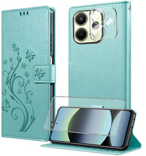 MQERYBV Funda para Xiaomi Redmi Note 14 4G Cartera con Protector Pantalla | 1 Protector Cámara Lente, Función de Soporte, 3 Ranura para Tarjetas, Flip Plegable, Cuero PU, Cierre Magnético, Green