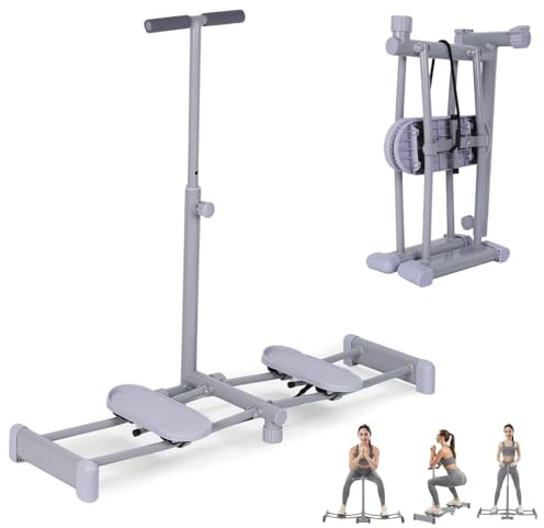 2 in 1 Allenatore per Gambe Pieghevole, Macchina da Sci Simulata, Trainer Pavimento Pelvico con Braccioli Regolabili, Attrezzo Fitness Dimagrante per Addominali/Gambe, Ideale Casa e Palestra (Grigio)