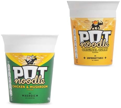 Katsy Style - Original Curry and Chicken Mushroom - Instant Noodle Pot, Each 90g, Pack of 2 - Savoury Ready Meal Cup, Quick Snack Option