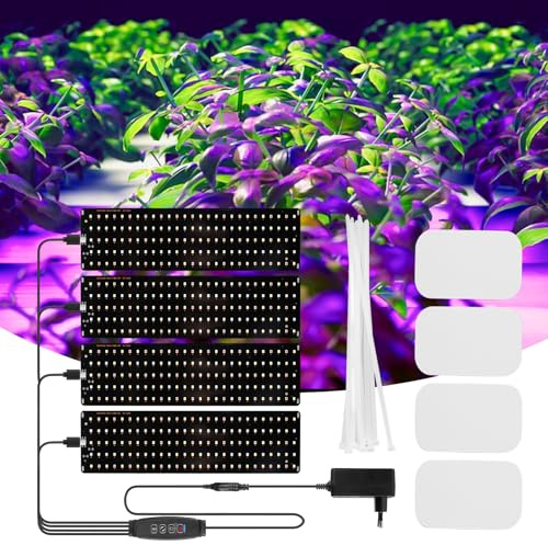 4 Panels Pflanzenlampe LED Vollspektrum, 540 LEDs Pflanzenlicht für Zimmerpflanzen, LED Pflanzenlampe, Pflanzenleuchte mit 4/8/12H Zeitschaltuhr 10 Helligkeitsstufen 3 Lichter Modi für Zimmerpflanzen