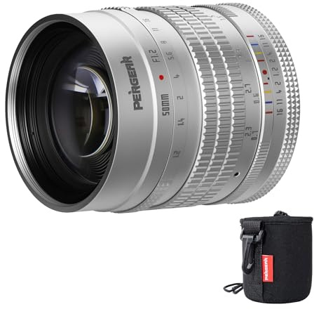 Pergear 50mm F1.2 APS-C Manueller Fokus Objektiv für Fuji X Mount Kamera, Luminous Edition F1.2 Große Blendenöffnung Äquivalente Brennweite 75mm DeClick Blendensystem, Kompaktes Retro-Design (Silber)