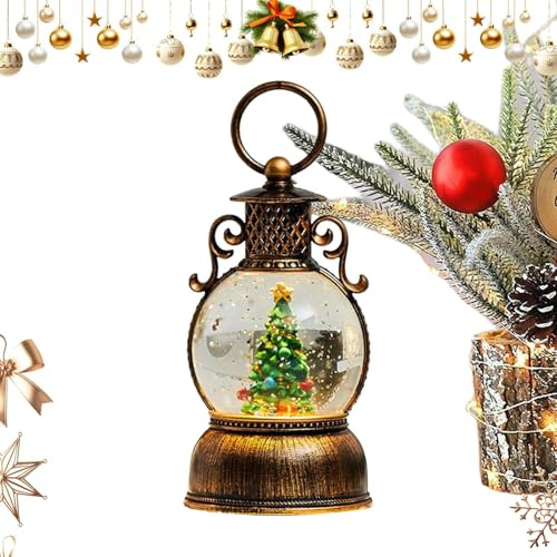 Weihnachts Schneekugel Laterne | 6-Stunden Timer mit Musik - Weihnachtliche Leuchtende Schneekugel Dekoration - für Kaminsims Esszimmer Unter Dem Weihnachtsbaum Wohnzimmer Schlafzimmer