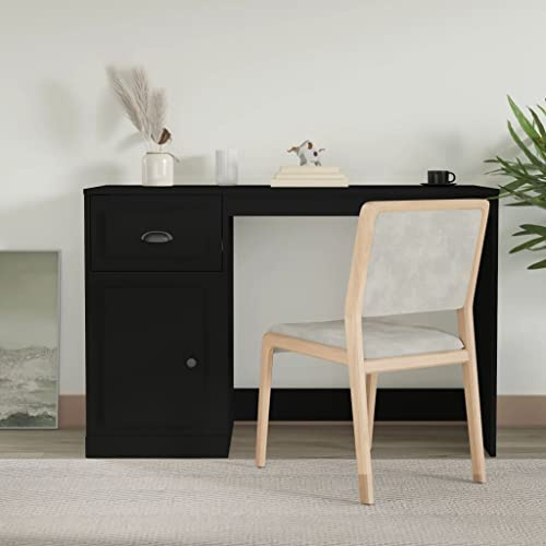IBUQDDV Schreibtisch mit Schublade und Fach Schwarz 115x50x75 cm Holzwerkstoff Büroarbeit Schreibtischplatte