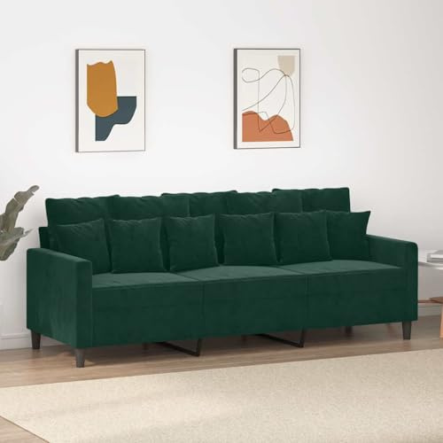 Owoxanthellate 3-Sitzer Sofa Dark Green 198x77x80 cm Samt Metallgestell Bequem Couch Modernes Design Robust und Langlebig für Wohnzimmer Schlafzimmer Büro