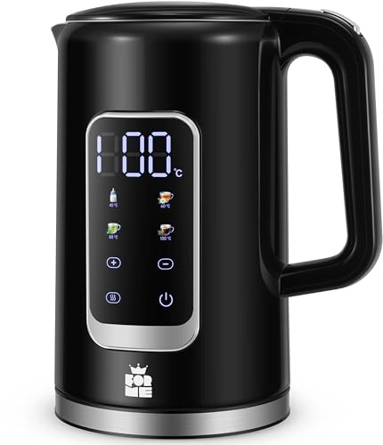 ForMe Edelstahl Wasserkocher 1,7 L mit Temperatureinstellung Temperaturwahl 40-100°C I LED Digitale Temperaturanzeige I Temperatur Einstellbar Kessel I Teekanne Teekessel Warmhaltefunktion I BPA Frei