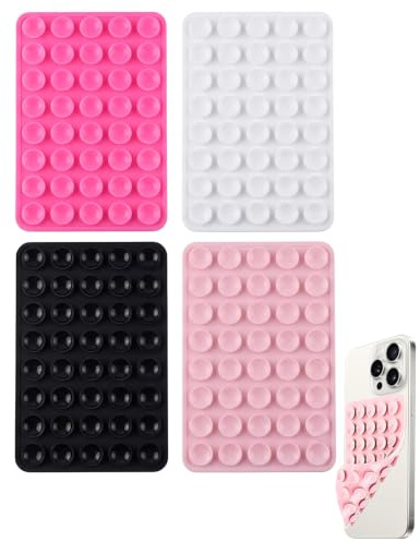 UEAVOID 4 Pezzi Ventose per Telefono Doppia Faccia in Silicone Antiscivolo Fissaggio Sicuro, Ideali per Selfie, Videochiamate, Supporto Auto, Mani Libere per Tutti i Modelli(10 * 6.5cm)