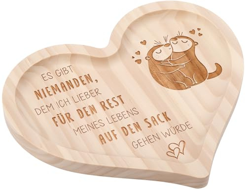 Geiserailie Jahrestag Geschenk für Sie, Otter Herzförmige Holztablett | Ich Liebe Dich Geschenke Holz Tablett Deko mit Gravur für Frau Ehemann Paare Geburtstag Jubiläumsgeschenk