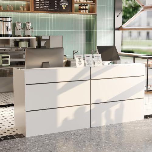 Caldion Empfangstheke weiße und Schwarze Linien Büroempfang | Ablagefächern Schreibtisch und Aktenschrank 220 x 60 x 100 cm