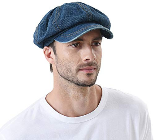 WITHMOONS Schlägermütze Golfermütze Schiebermütze Denim Cotton Newsboy Hat Baker Boy Beret Flat Cap KR3613 (Blue)