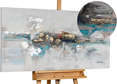 KunstLoft Leinwandbild | 100% HANDGEMALT | 120x60cm | Gemälde 'Mirage' | Abstrakt | Grau | Wandbild Wohnzimmer