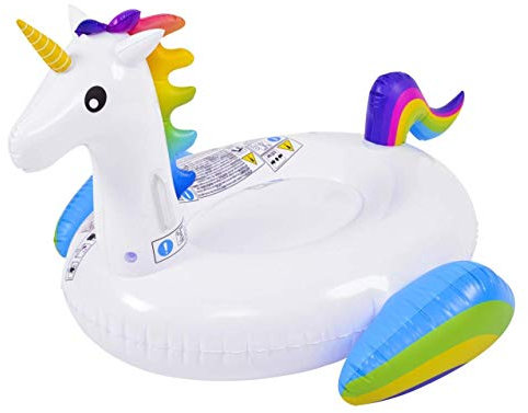 Jilong-37450 Licorne Unicorno Gonfiabile Galleggiante con Maniglie, Colore Bianco con Dettagli Arcobaleno, L, 37450