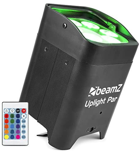BeamZ BBP96 Uplight Akku LED Strahler RGB AW-UV LED Par Spot. 6x12 Watt, Built-In WDMX-Receiver, 16h Akkubetrieb, 6,10 DMX Channels, 0-100% Dimmer, 7000LX, IP20, Eazy Link, LCD Display, XLR, Schwarz