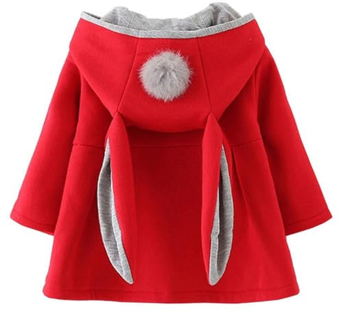 TMEOG Cappotto Giacca con Cappuccio Coniglio Felpa Mantello del Cappotto di Inverno della Pelliccia della Neonata Bambine e Bambino (18-24 Mesi, Rosso)