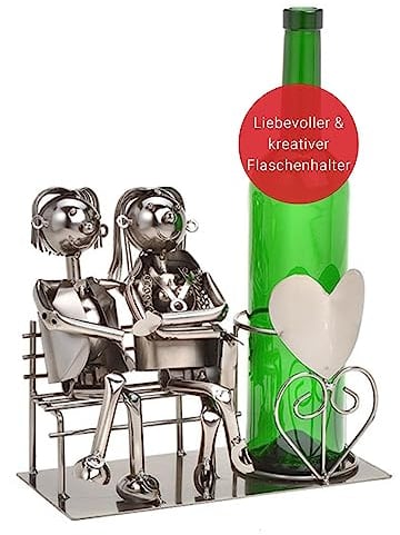 Wein Flaschenhalter Liebespaar auf Bank - Weinflaschenhalter Metall mit Figuren als Geschenk oder Dekoartikel für zu Hause…