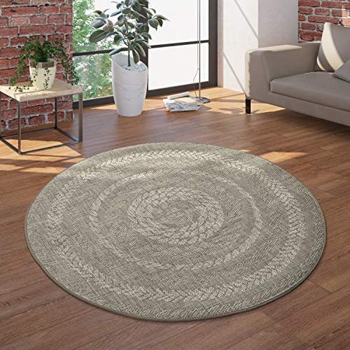 Paco Home Runder In- & Outdoor-Teppich, Flachgewebe Mit Sisal-Look Skandi-Design, In Beige Creme, Grösse:Ø 120 cm Rund