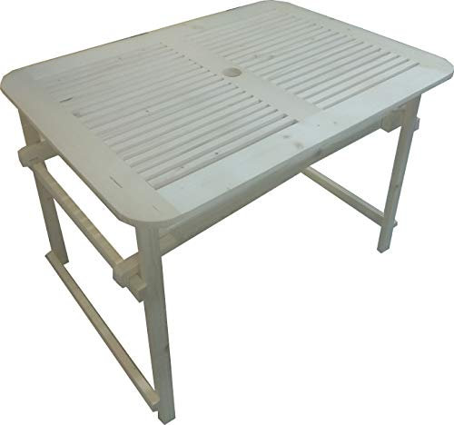 P&J Table de Jardin Pliante du Bois Massive avec Un Trou de Parasol (109x79, Naturel)