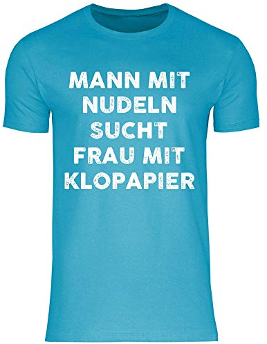 wowshirt Herren T-Shirt Mann Mit Nudeln Sucht Frau Mit Klopapier Hamstern Plündern Hamsterkauf, Größe:XS, Farbe:Atoll
