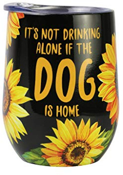 Enesco Our Name is Mud Dog not Drinking Alone Floral Wine Tumbler, 15 Ounce, Multicolor