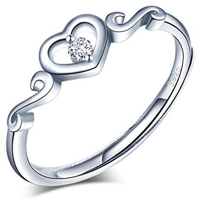 Yumilok Damenring Herz Ring Zirkonia Ehering Verlobungsring Freundschaftsring Lifestyle-Ring 925 Sterling Silber verstellbar für Damen