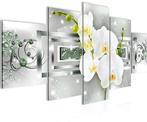 Runa Art Bild Wohnzimmer Schlafzimmer Blumen Orchidee 5 Teilig Abstrakt Grün Silber Wandbilder auf Vlies Leinwand 210953b