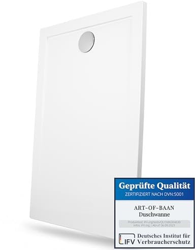 Art-of-Baan® Premium Duschwanne - Duschbecken für Badezimmer - mit DIN-Anschluss - flache Duschtasse inklusive Ablaufgarnitur - weiß - 160 x 80 cm