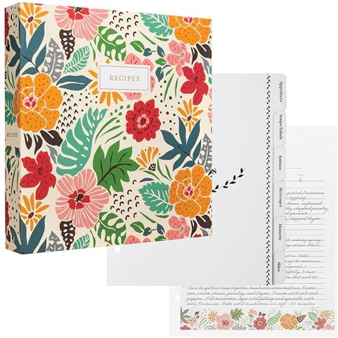 Jot & Mark Rezept-3-Ringbuch, 21,6 x 28,9 cm, Vollseite mit transparenten Schutzhüllen zum Schreiben in eigenen Rezepten und farbigem Druckpapier für Familienrezepte