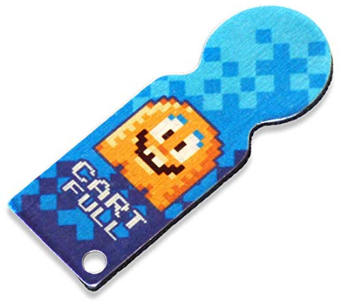 Fördeblau Retro Pixel-Design Einkaufswagenlöser, Lustiger Schlüsselanhänger für Geeks, 'CART FULL' Spruch, Robuster Edelstahl, Blau/Orange