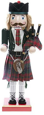 Merry Christmas Co. 14 Inch Traditional Wooden Nutcracker, Festive Holiday Tabletop Décor, Red Scottish