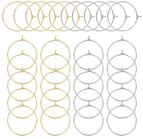 UNICRAFTALE Environ 100 pièces 25mm 2 couleurs Boucles D'Oreilles Cerceau Verre à Vin Charmes Anneaux en Acier Inoxydable Boucle D'Oreille Cerceaux pour Bijoux, Or et la Couleur de L'Acier Inoxydable