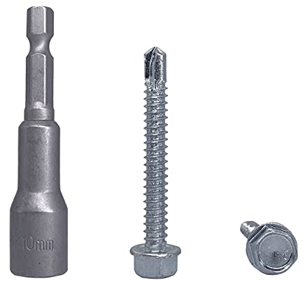 Confezione da 60 viti DIN 7504 K in acciaio zincato 6,3 x 50 mm, viti autoperforanti, testa esagonale rondella autofilettante (60, 6,3 x 50 mm)