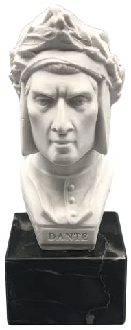 GINGERSHOPONLINE Büste Statue Design: Dante Alighieri (Base in Marmor) - Reproduktion Büste, Skulptur aus Marmor und Harz - ca. 17 cm, 850 g. - Produkt Made in Italy - Geschenkidee zu Hause