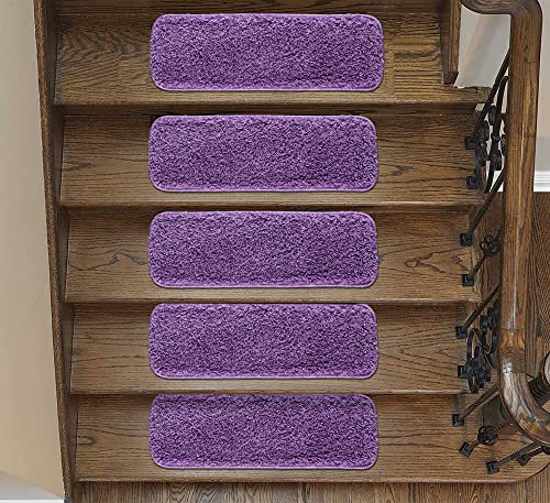 emmahome Soft Shaggy Carpet Stair Treads NON-SLIP MACHINE WASHABLE Mats/Rugs, Indoor 22x67cm, 30mm Thickness and 100% Increased Yarn (Lilac, 13)
