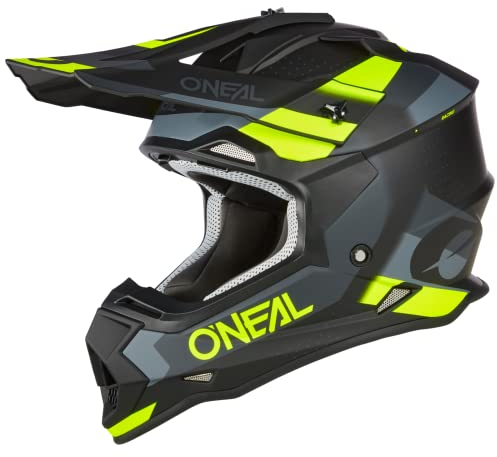 O'NEAL | Motocross-Helm | MX Enduro | ABS-Schale, Lüftungsöffnungen für optimale Kühlung | 2SRS Helmet SPYDE V.23 | Erwachsene | Schwarz Grau Neongelb | Größe M (57/58 cm)
