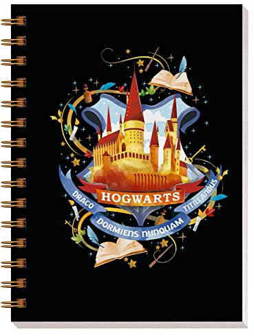 Harry Potter: Notizbuch Hogwarts mit Spiralbindung und Register: Notizbuch mit Glanzlack