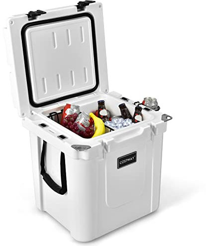COSTWAY Nevera Portátil de Camping 31 L, Nevera Congelador Portátil con Asas y Medidor para Camping, Cesta y Portavasos, Picnic, Pesca, Almacenamiento de Hielo para 7-9 Días