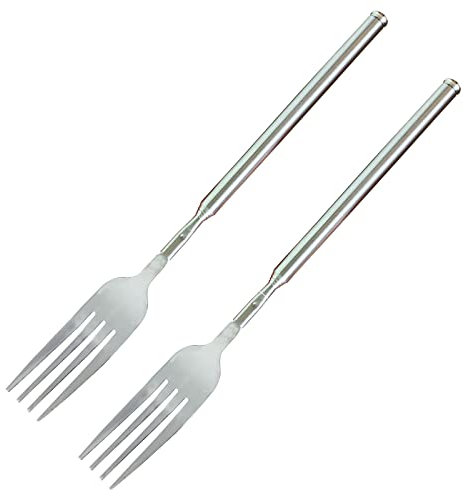 2 tenedores extensibles, tenedores telescópicos ajustables, de acero inoxidable, extensibles, de mango largo, tenedores retráctiles, para comer barbacoa, cena, postre (8.7-25.5 pulgadas)