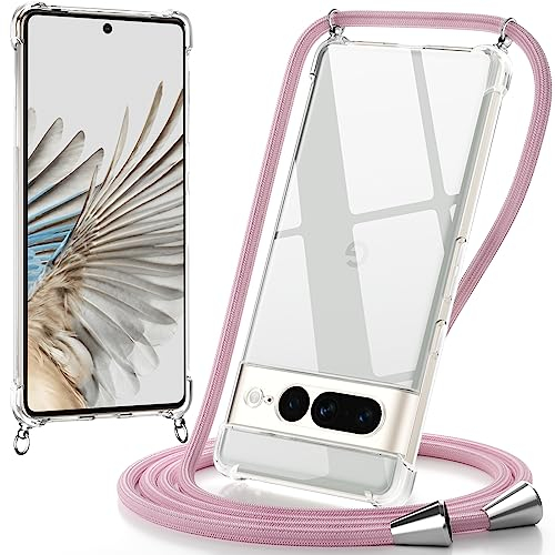 caslord Handyband Handyhülle mit Band für Google Pixel 7 Pro 6.7'', Handyband zum Umhängen Handy Umhängeband TPU Handyhülle mit Kette, Roségold