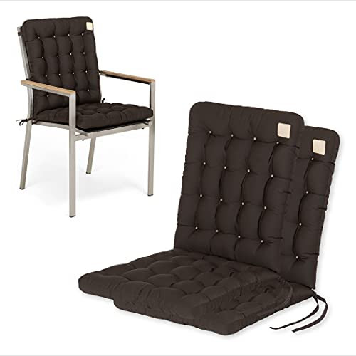 HAVE A SEAT Living Gartenstuhl-Auflagen 2er Set – Orthopädisch & 6 cm Dick – Niedriglehner 100x48 cm – Waschbar bis 95°C, Wetterfest – Dunkelbraun | Serie Luxury