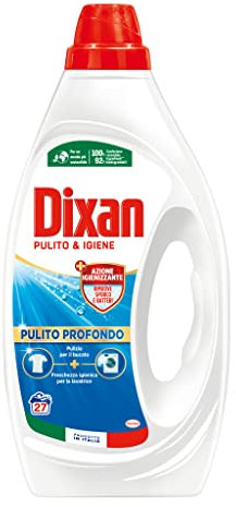 Dixan Liquido Pulito & Igiene, tecnologia Pulito Profondo, Detersivo lavatrice liquido contro le macchie più ostinate, in formato da 27 lavaggi