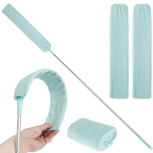 Dust Cleaner Microfiber Duster, Gap Dust Cleaner Gap Cleaning Duster Retractable Dust Cleaner Flat Gap Duster with Extendable Pole and Cloth Cover Dust Brush Cleaning Tool for Bedroom Kitchen (Green)