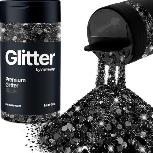 Hemway Premium Glitter Shaker - Black | 120g Multi Size Halloween Metallic Flake Sequins for Resin & Epoxy Crafts | Craft Supplies for Decorating Masks, Nail, Face, Bunting, Art